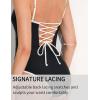 imageAJISAI Women One Piece Tummy Control Swimsuit Slimming Ruched Backless Bathing Suit Padded SwimwearBlack White Vneck