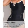 imageAJISAI Women One Piece Tummy Control Swimsuit Slimming Ruched Backless Bathing Suit Padded SwimwearBlack White Vneck