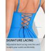 imageAJISAI Women One Piece Tummy Control Swimsuit Slimming Ruched Backless Bathing Suit Padded SwimwearBlue Detail