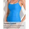 imageAJISAI Women One Piece Tummy Control Swimsuit Slimming Ruched Backless Bathing Suit Padded SwimwearBlue Detail