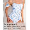 imageAJISAI Women One Piece Tummy Control Swimsuit Slimming Ruched Backless Bathing Suit Padded SwimwearBlue Floral