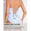 imageAJISAI Women One Piece Tummy Control Swimsuit Slimming Ruched Backless Bathing Suit Padded SwimwearBlue Floral