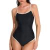 imageAJISAI Women One Piece Tummy Control Swimsuit Slimming Ruched Backless Bathing Suit Padded SwimwearBlack White