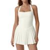 imageWomen Pleated Tennis Dress with Shorts Adjustable Strap Golf Dresses Athletic Workout Skort with PocketsOffwhite