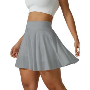 imageAJISAI Seamless Tennis Skirt for Women Pleated Athletic Skirts with Shorts Pockets High Waisted Golf Skort for WorkoutGrey