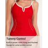 imageAJISAI One Piece Swimsuit for Women 2025 Tummy Control Slimming Bathing Suit AdjustableRed White