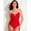 imageAJISAI One Piece Swimsuit for Women 2026 Tummy Control Slimming Bathing Suit AdjustableRed White
