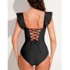 imageAJISAI One Piece Swimsuit for Women Ruffle Tummy Control Ruched Bathing Suit Backless Padded SwimwearBlack