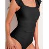 imageAJISAI One Piece Swimsuit for Women Ruffle Tummy Control Ruched Bathing Suit Backless Padded SwimwearBlack