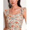 imageAJISAI One Piece Swimsuit for Women Ruffle Tummy Control Ruched Bathing Suit Backless Padded SwimwearOrange Floral