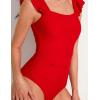 imageAJISAI One Piece Swimsuit for Women Ruffle Tummy Control Ruched Bathing Suit Backless Padded SwimwearRed