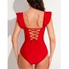 imageAJISAI One Piece Swimsuit for Women Ruffle Tummy Control Ruched Bathing Suit Backless Padded SwimwearRed