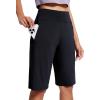imageAJISAI Womens 912 High Waisted Bermuda Shorts with Zippered Pockets Knee Length Long Shorts for Women Workout AthleticBlack