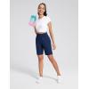 imageAJISAI Womens 912 High Waisted Bermuda Shorts with Zippered Pockets Knee Length Long Shorts for Women Workout AthleticDark Blue