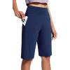imageAJISAI Womens 912 High Waisted Bermuda Shorts with Zippered Pockets Knee Length Long Shorts for Women Workout AthleticDark Blue