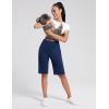 imageAJISAI Womens 912 High Waisted Bermuda Shorts with Zippered Pockets Knee Length Long Shorts for Women Workout AthleticDark Blue
