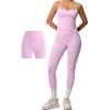 imageWomen 3 Piece Workout Sets Padded Tank Top Sports Bra Matching High Waist Biker Shorts amp Gym Yoga LeggingsPink