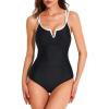 imageAJISAI One Piece Swimsuit for Women 2026 Tummy Control Slimming Bathing Suit AdjustableBlack White
