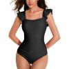imageAJISAI One Piece Swimsuit for Women Ruffle Tummy Control Ruched Bathing Suit Backless Padded SwimwearBlack