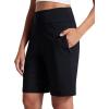 imageAJISAI Womens 912 High Waisted Bermuda Shorts with Zippered Pockets Knee Length Long Shorts for Women Workout AthleticBlack